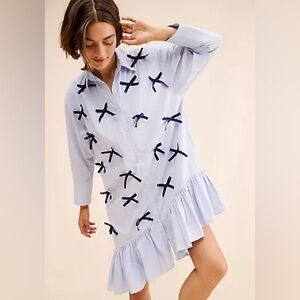 Maeve Anthropologie Dress with ruffle & Navy Blue Bows SP
